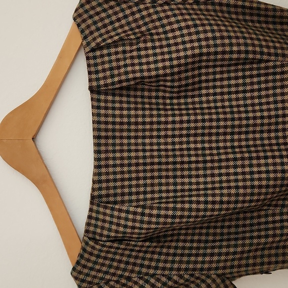 Zara Wool Houndstooth Brown Green Tweed Mad Men Dress Belted Pockets SMALL 4 - Picture 5 of 8